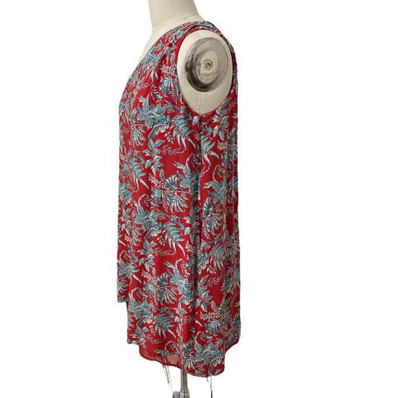 Loft One Shouldered Red Floral Dress Size Large - Picture 4 of 15